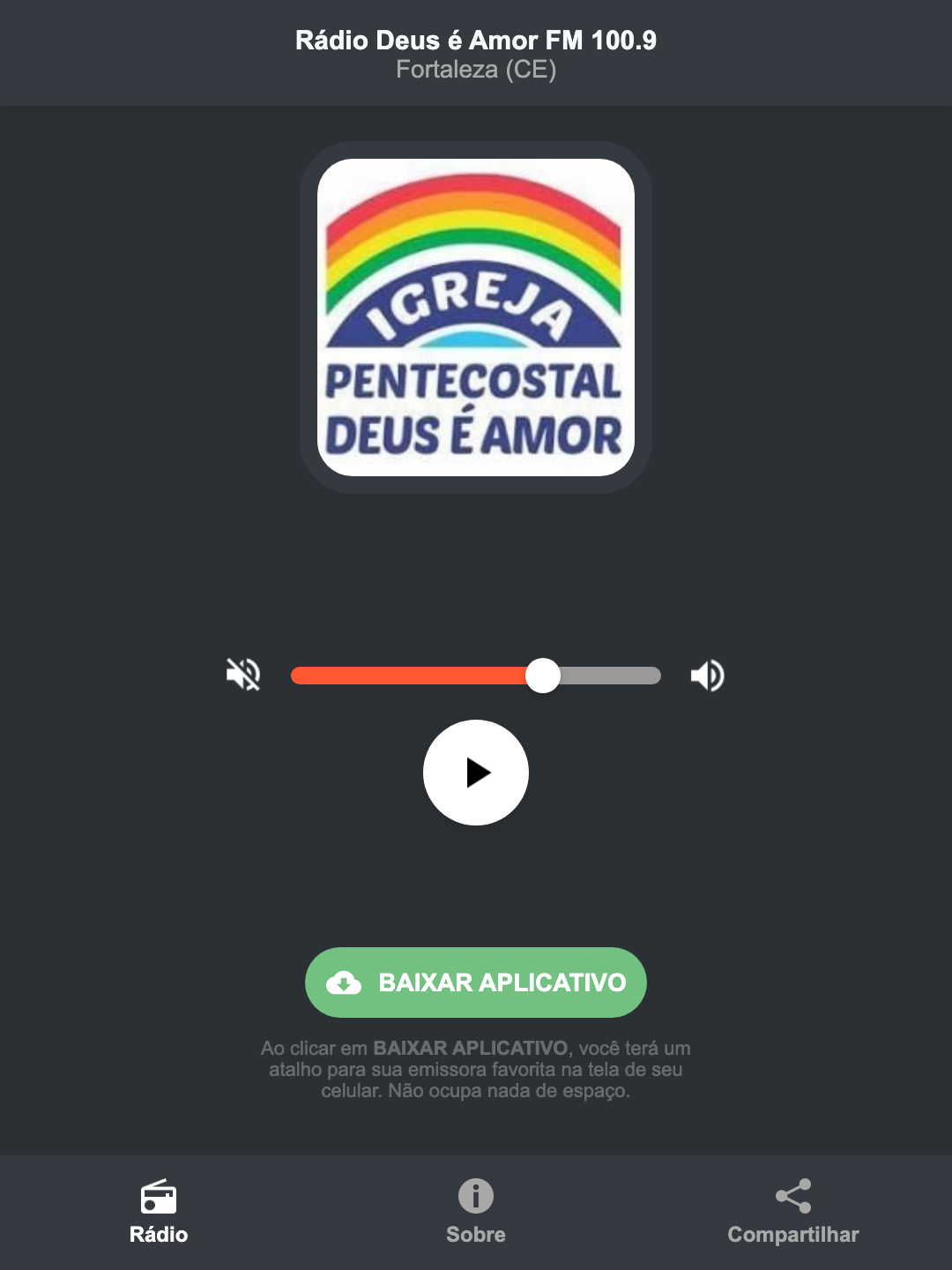 Screenshot do aplicativo da Rádio Deus é Amor FM 100.9