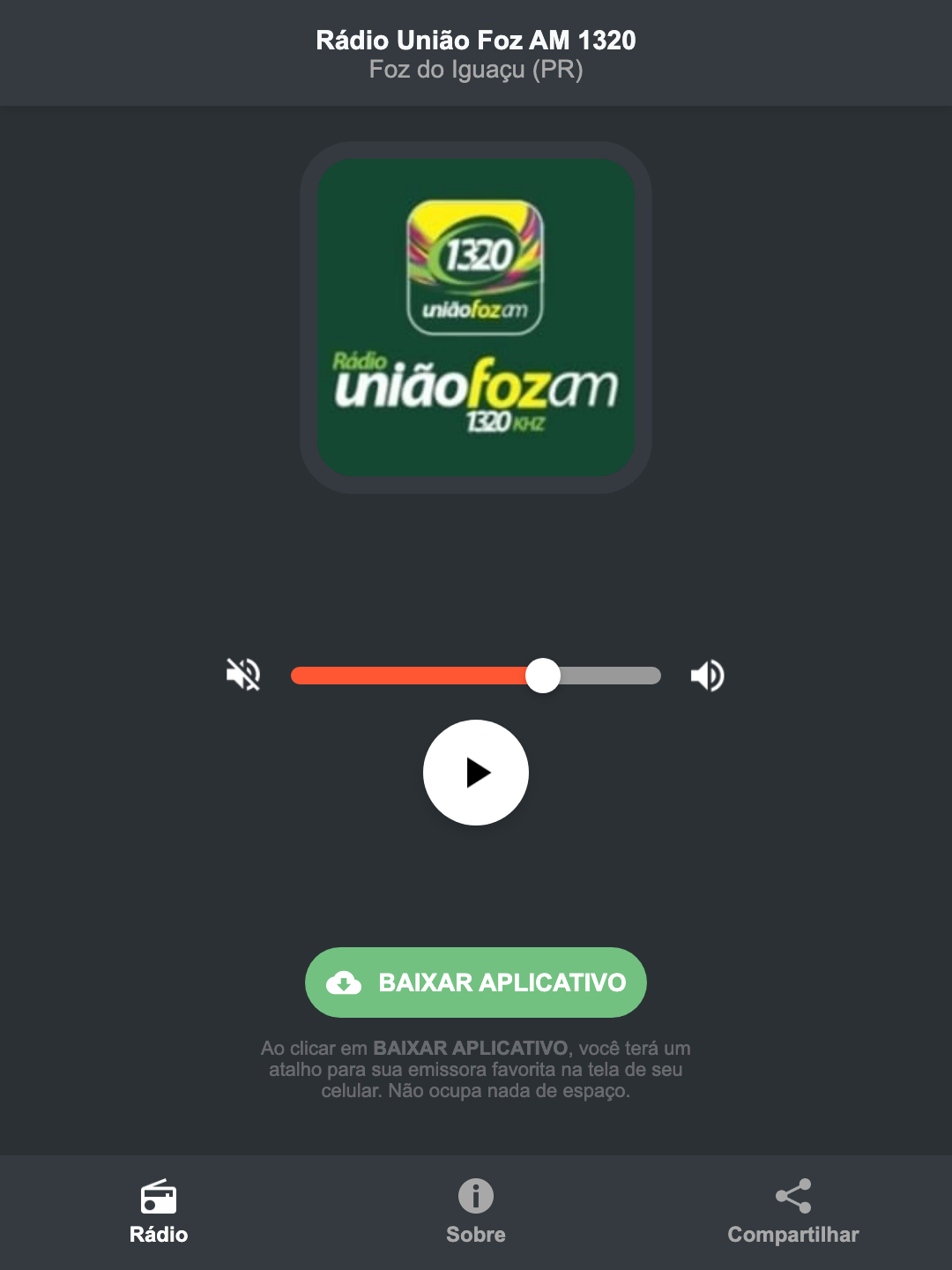 Screenshot do aplicativo da Rádio União Foz AM 1320