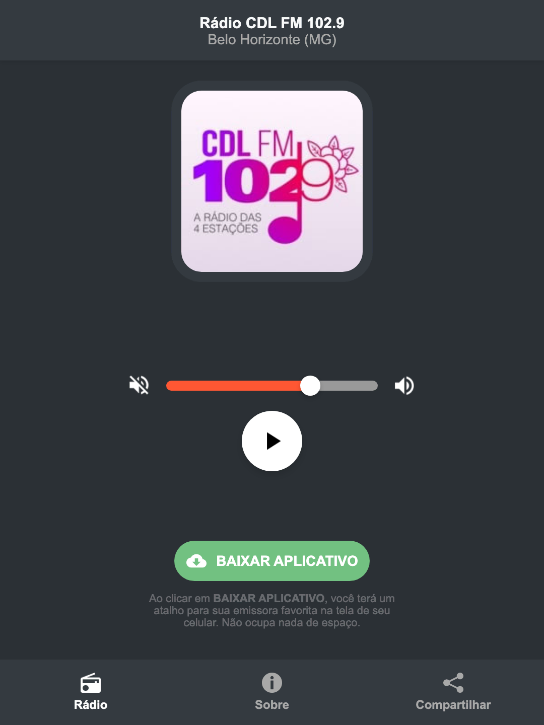 Screenshot do aplicativo da Rádio CDL FM 102.9
