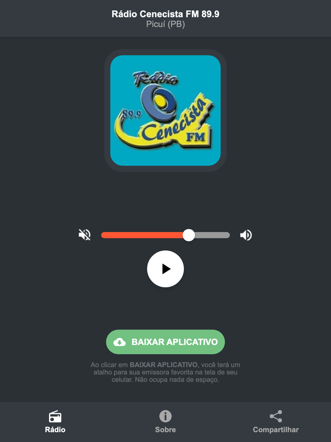 Screenshot do aplicativo da Rádio Cenecista FM 89.9