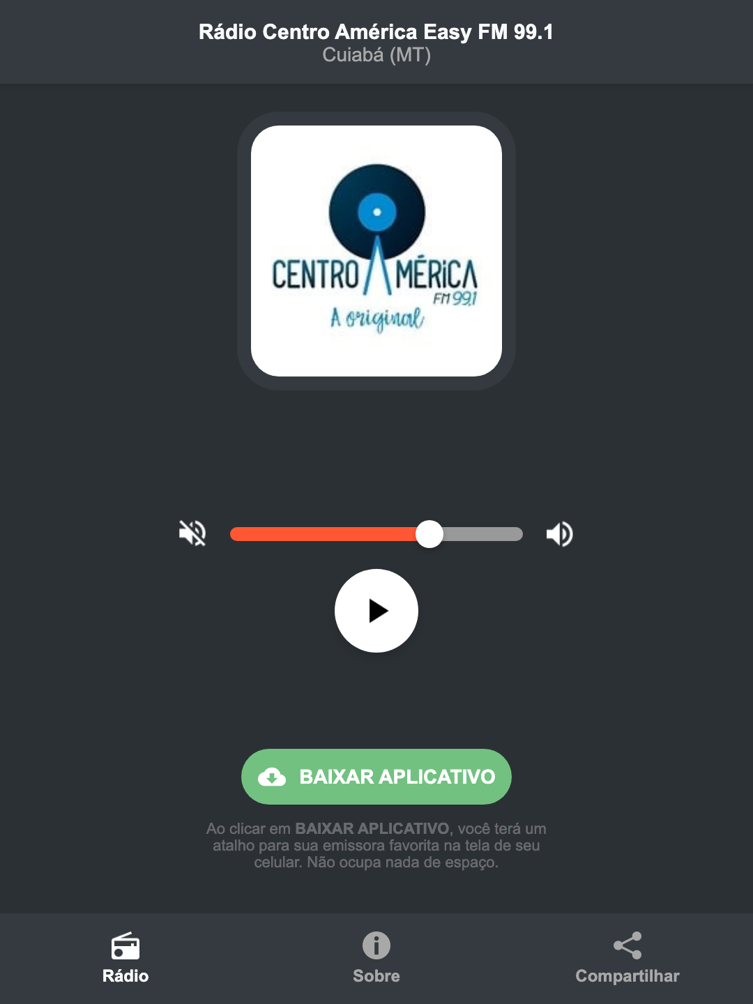 Screenshot do aplicativo da Rádio Centro América Easy FM 99.1