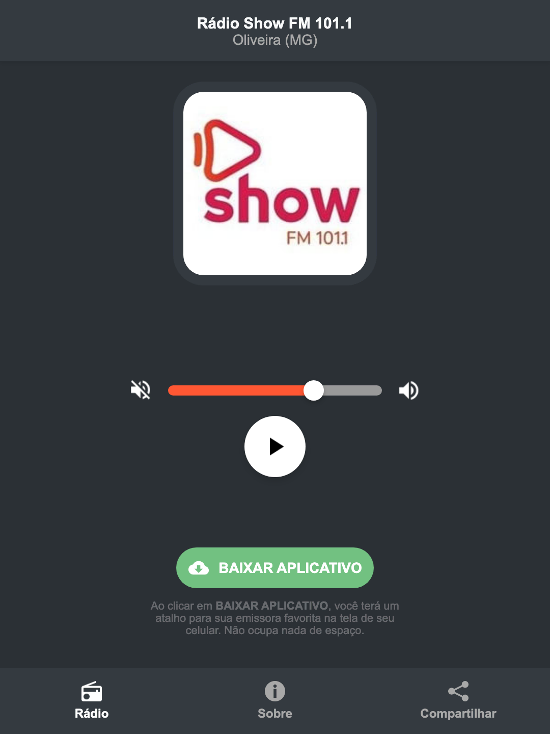 Screenshot do aplicativo da Rádio Show FM 101.1