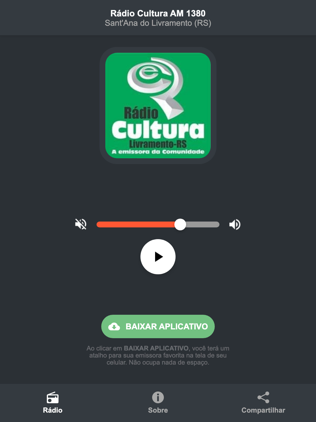 Screenshot do aplicativo da Rádio Cultura AM 1380