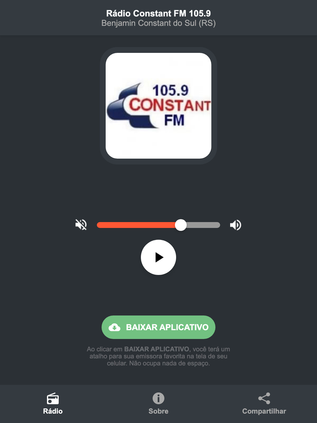 Screenshot do aplicativo da Rádio Constant FM 105.9
