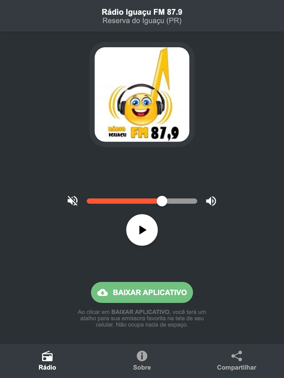 Screenshot do aplicativo da Rádio Iguaçu FM 87.9