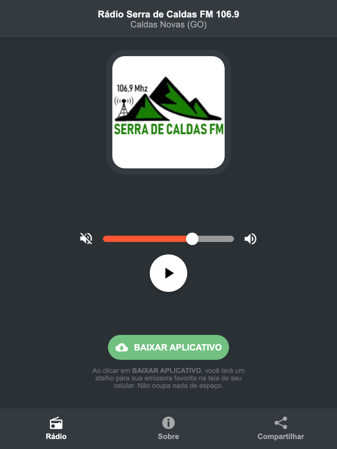 Screenshot do aplicativo da Rádio Serra de Caldas FM 106.9