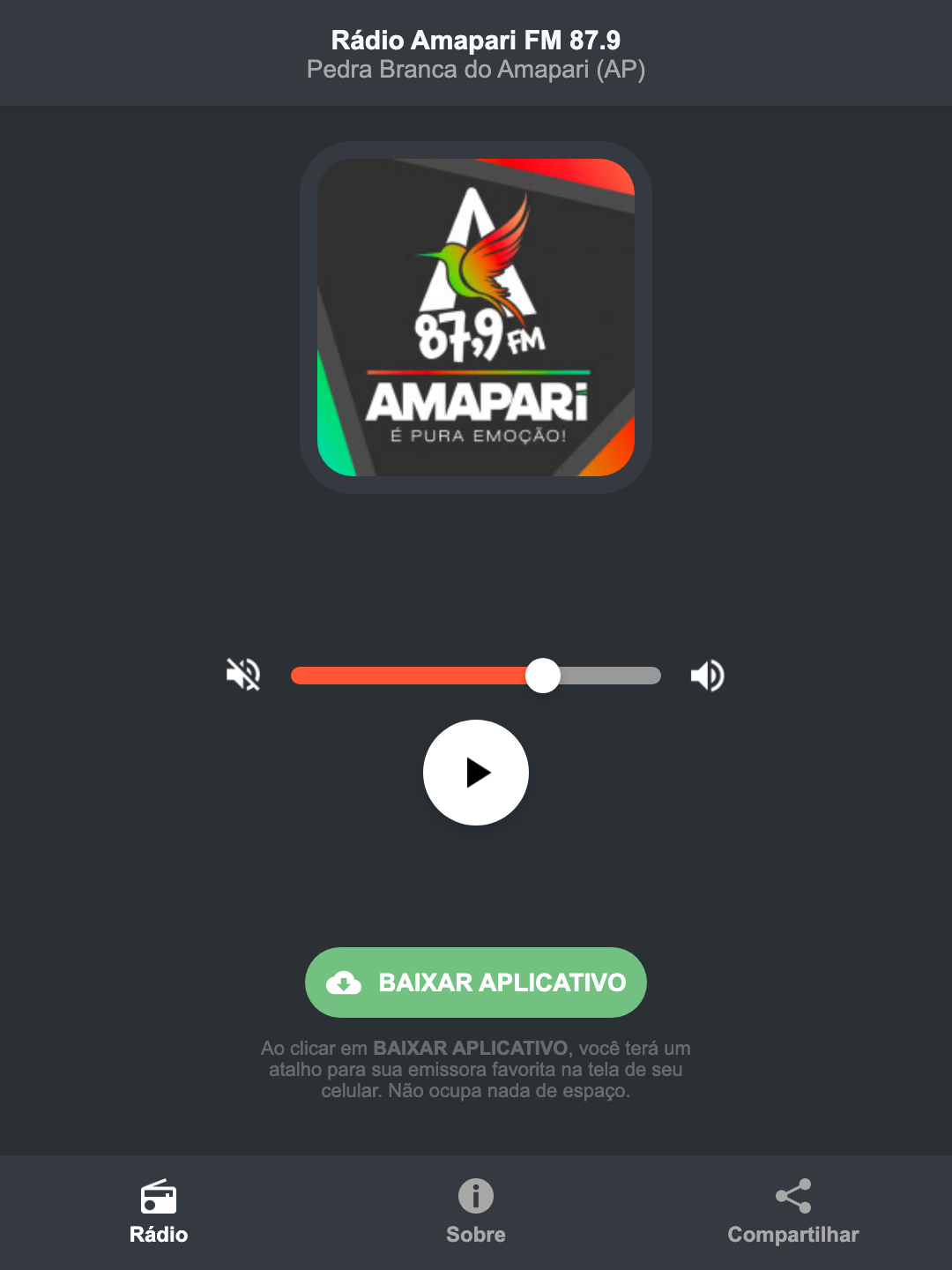 Screenshot do aplicativo da Rádio Amapari FM 87.9