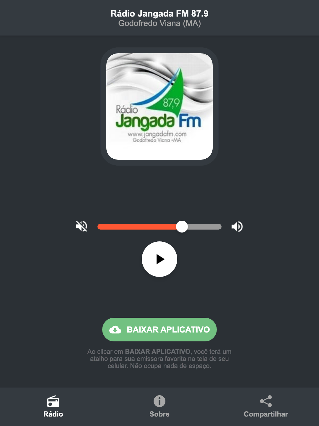 Screenshot do aplicativo da Rádio Jangada FM 87.9