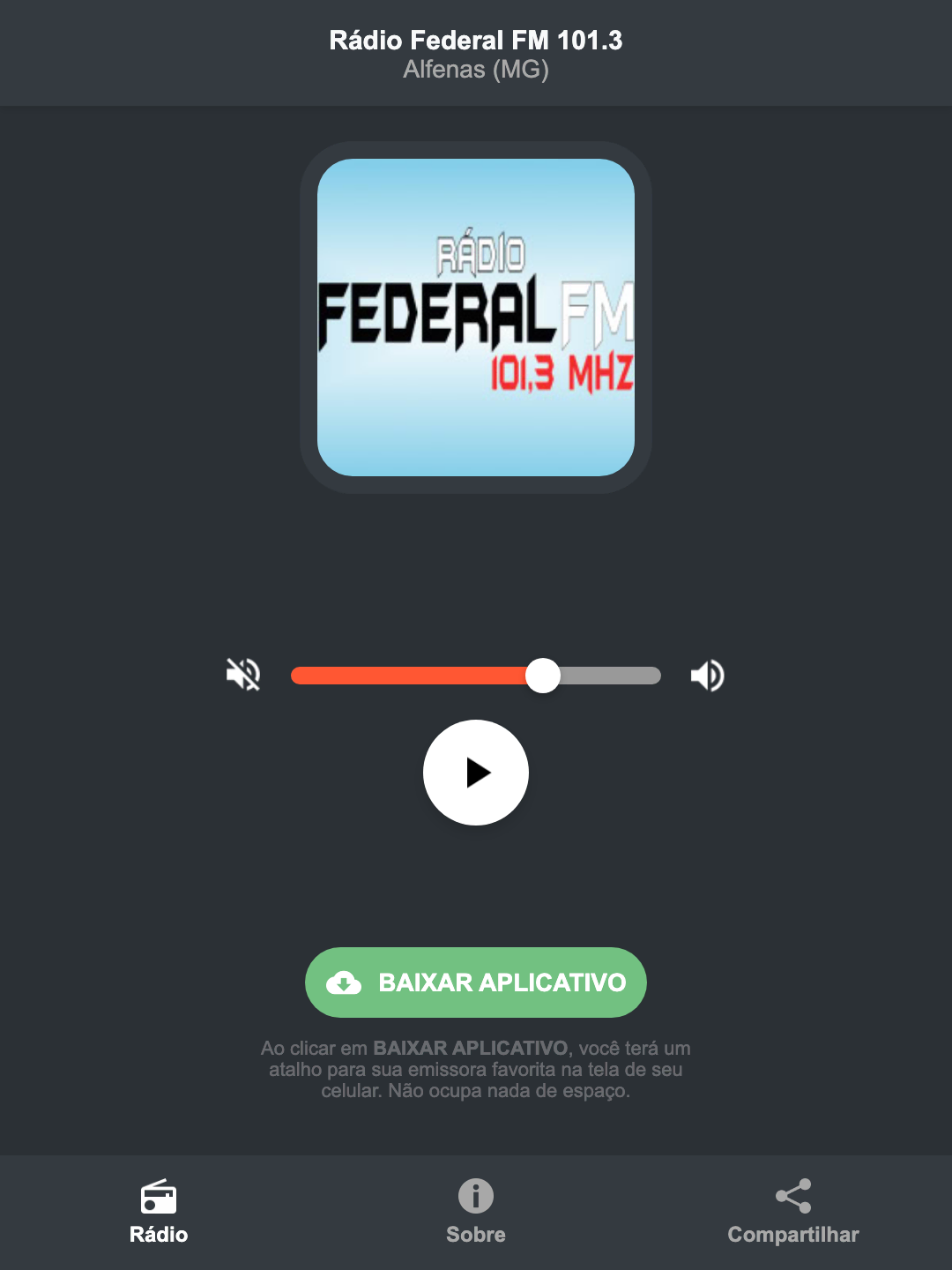 Screenshot do aplicativo da Rádio Federal FM 101.3