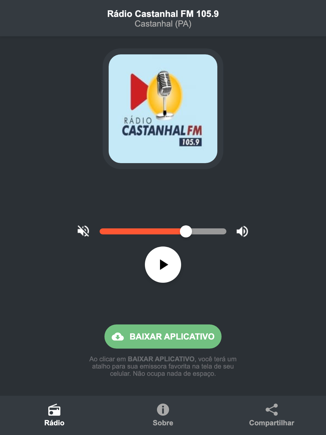 Screenshot do aplicativo da Rádio Castanhal FM 105.9