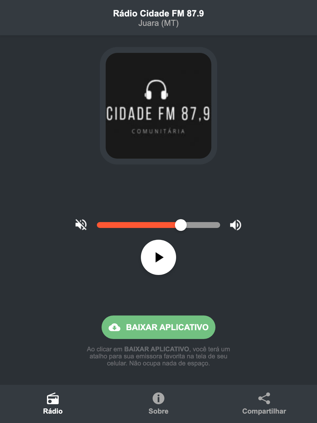 Screenshot do aplicativo da Rádio Cidade FM 87.9