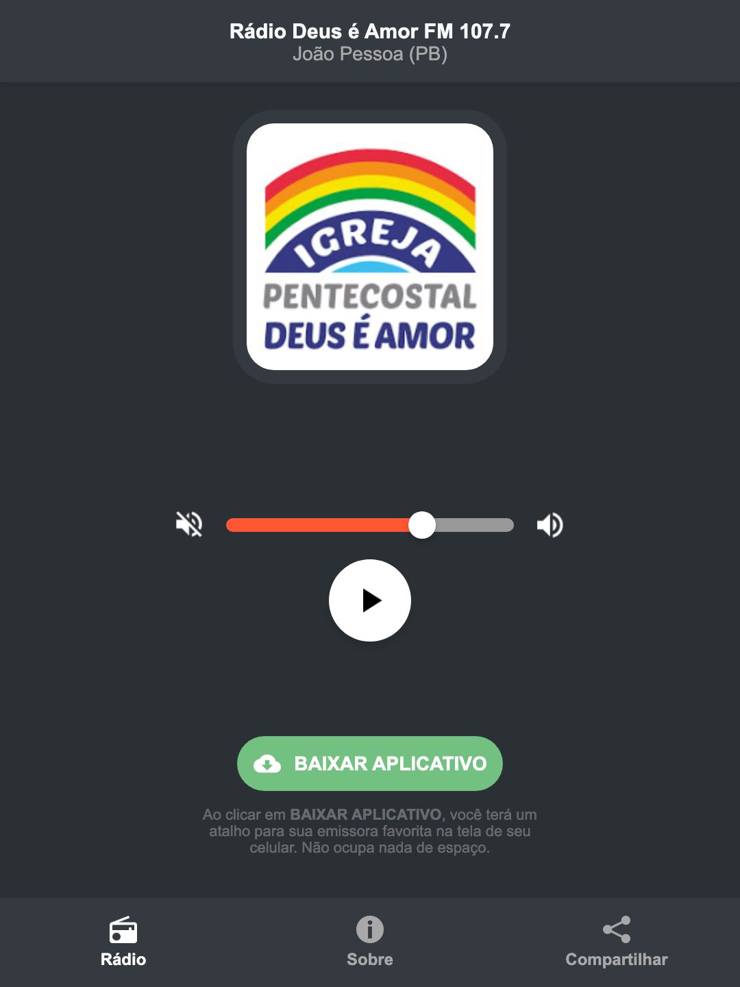 Screenshot do aplicativo da Rádio Deus é Amor FM 107.7