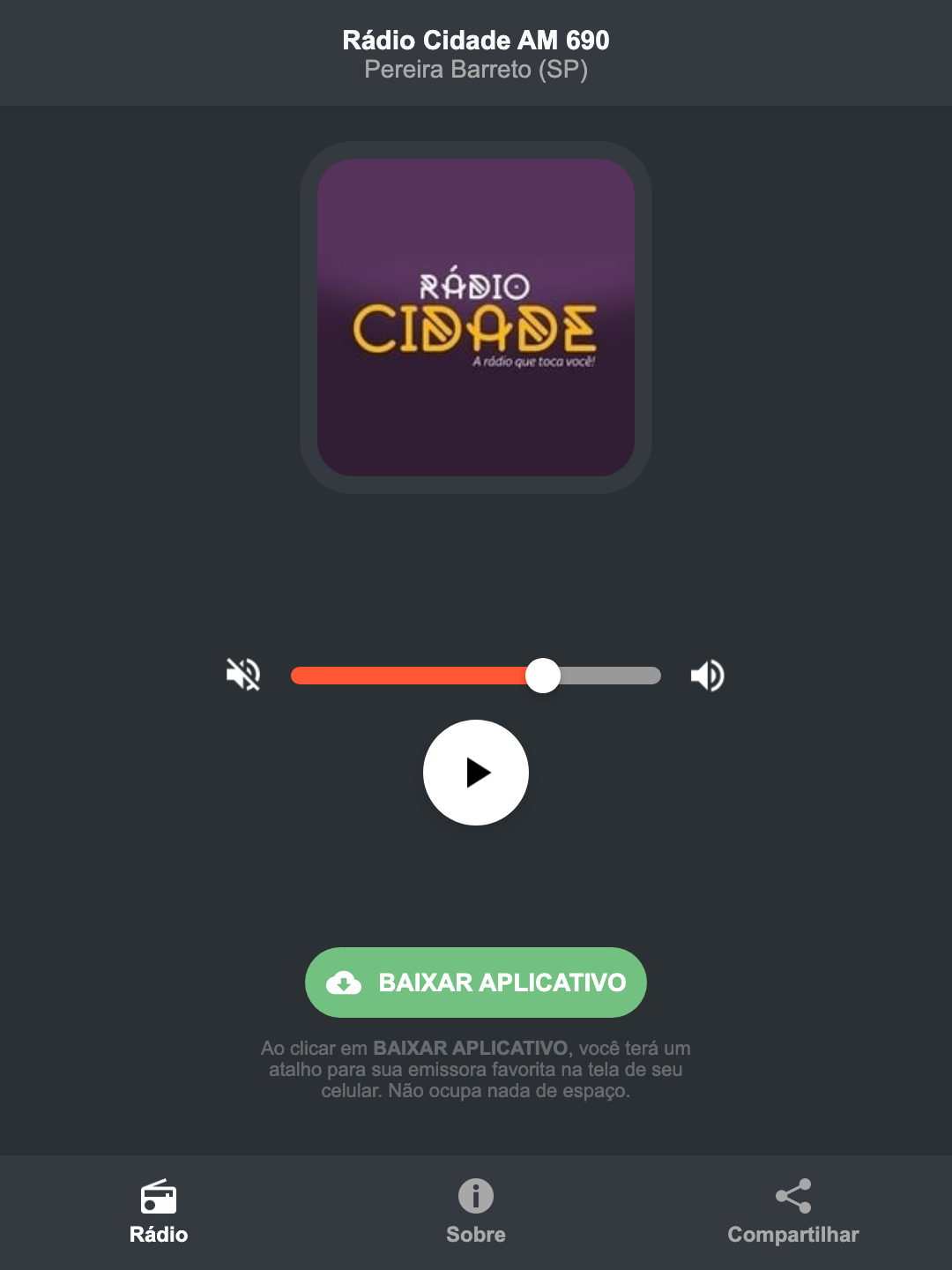 Screenshot do aplicativo da Rádio Cidade AM 690