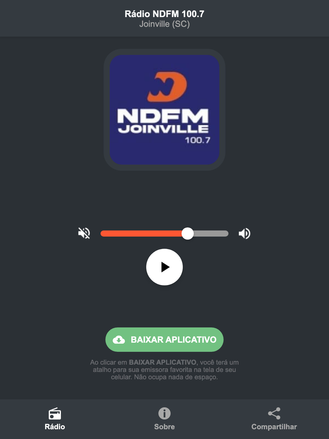 Screenshot do aplicativo da Rádio NDFM 100.7