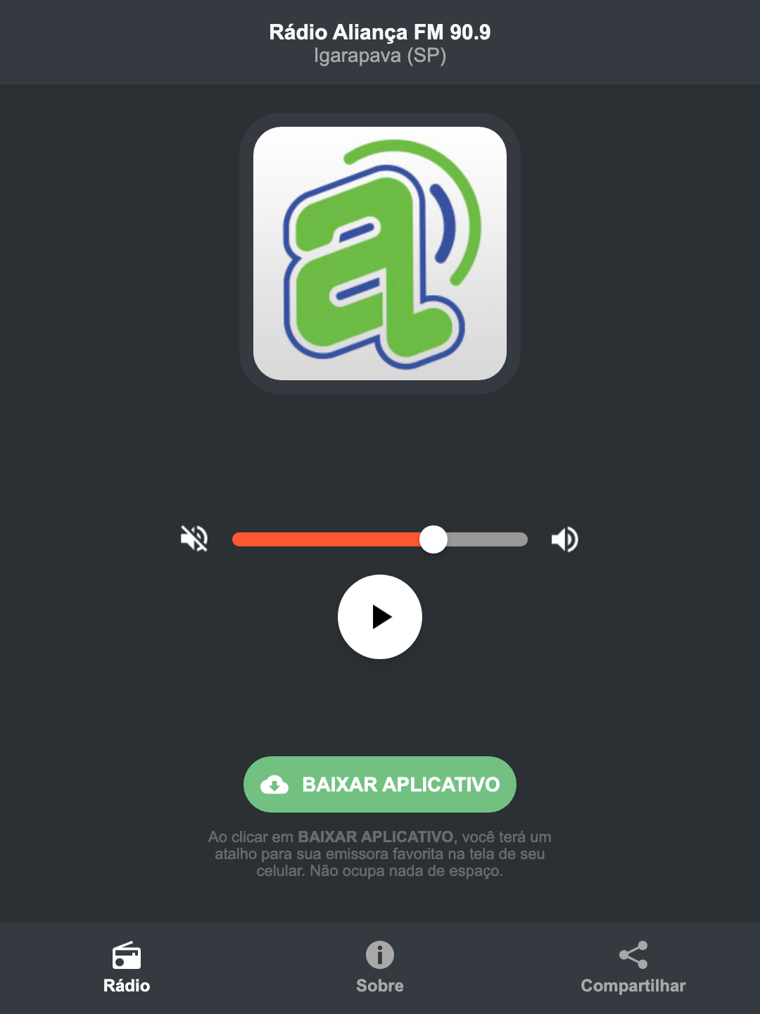 Screenshot do aplicativo da Rádio Aliança FM 90.9
