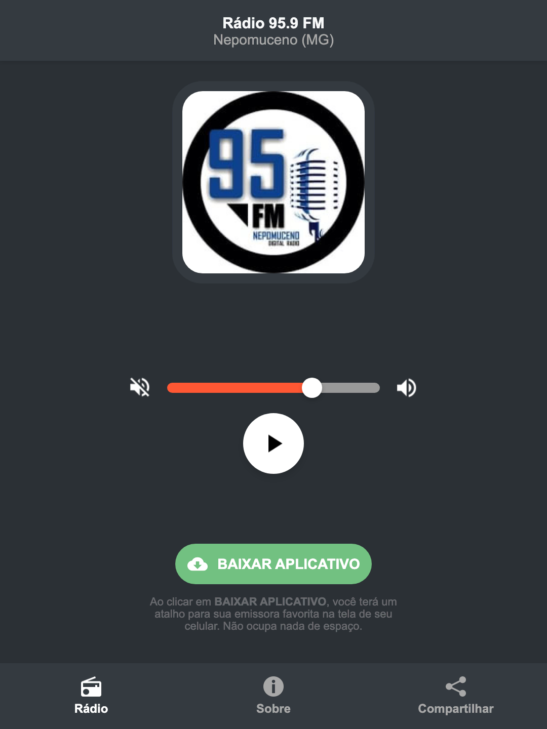 Screenshot do aplicativo da Rádio 95.9 FM