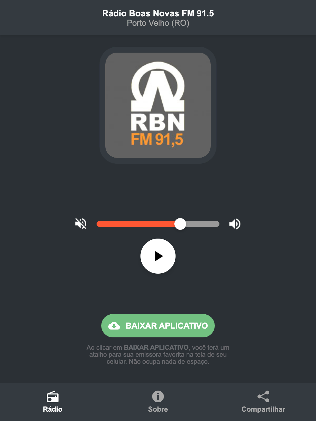 Screenshot do aplicativo da Rádio Boas Novas FM 91.5