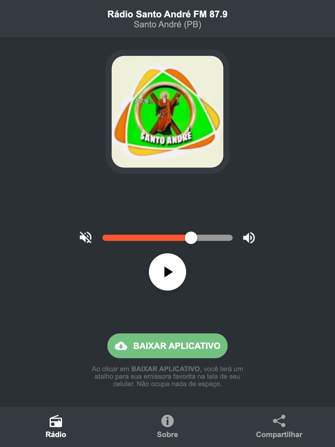 Screenshot do aplicativo da Rádio Santo André FM 87.9