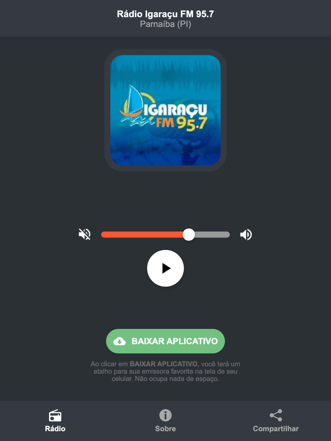 Screenshot do aplicativo da Rádio Igaraçu FM 95.7