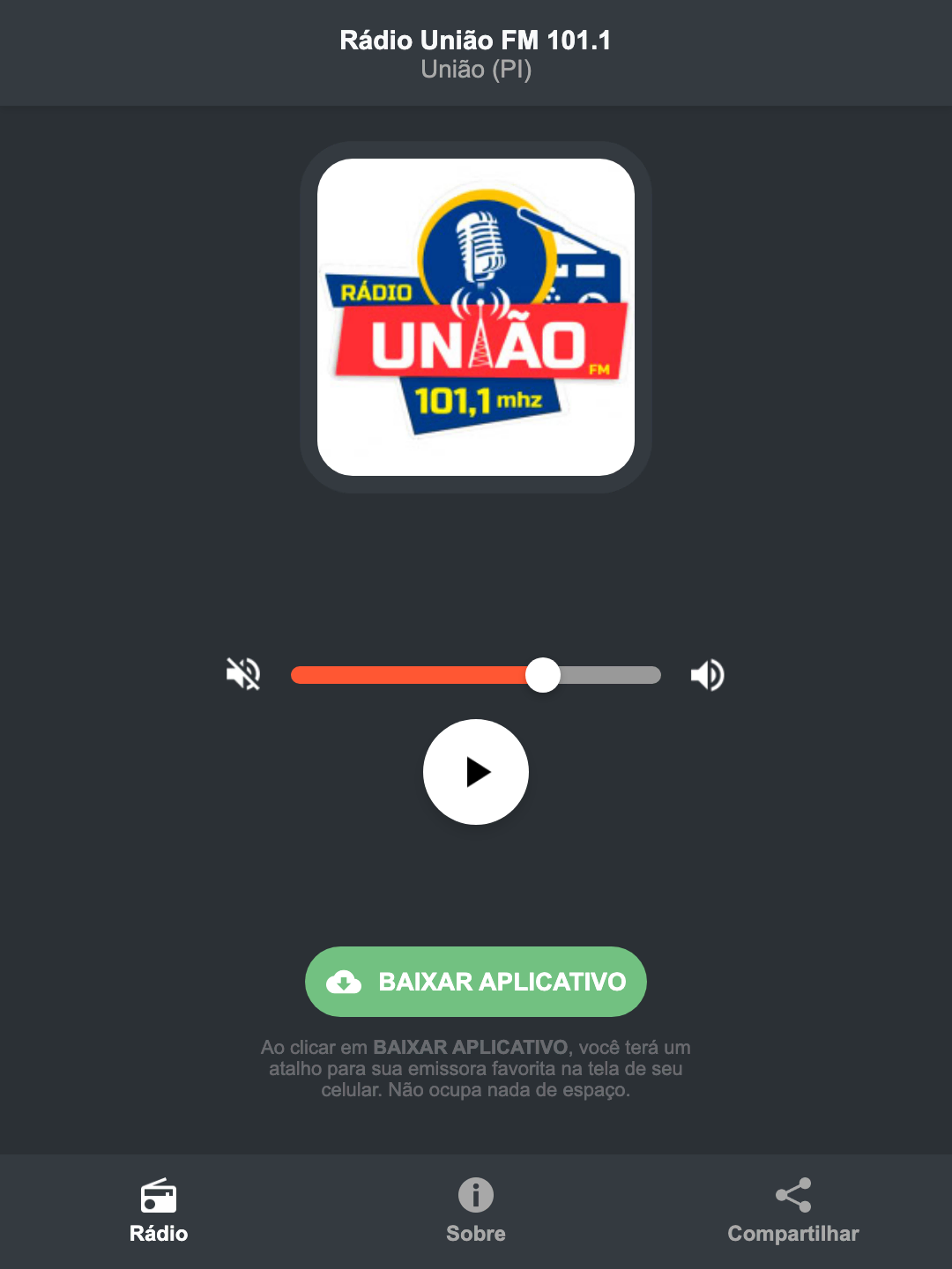 Screenshot do aplicativo da Rádio União FM 101.1
