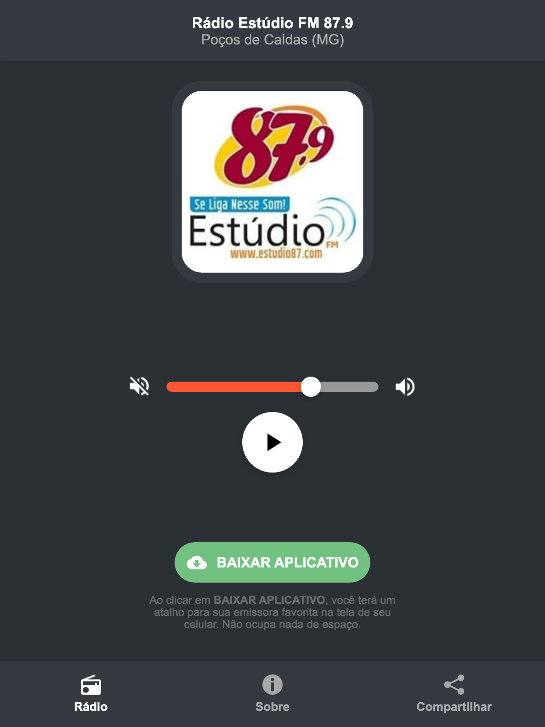 Screenshot do aplicativo da Rádio Estúdio FM 87.9