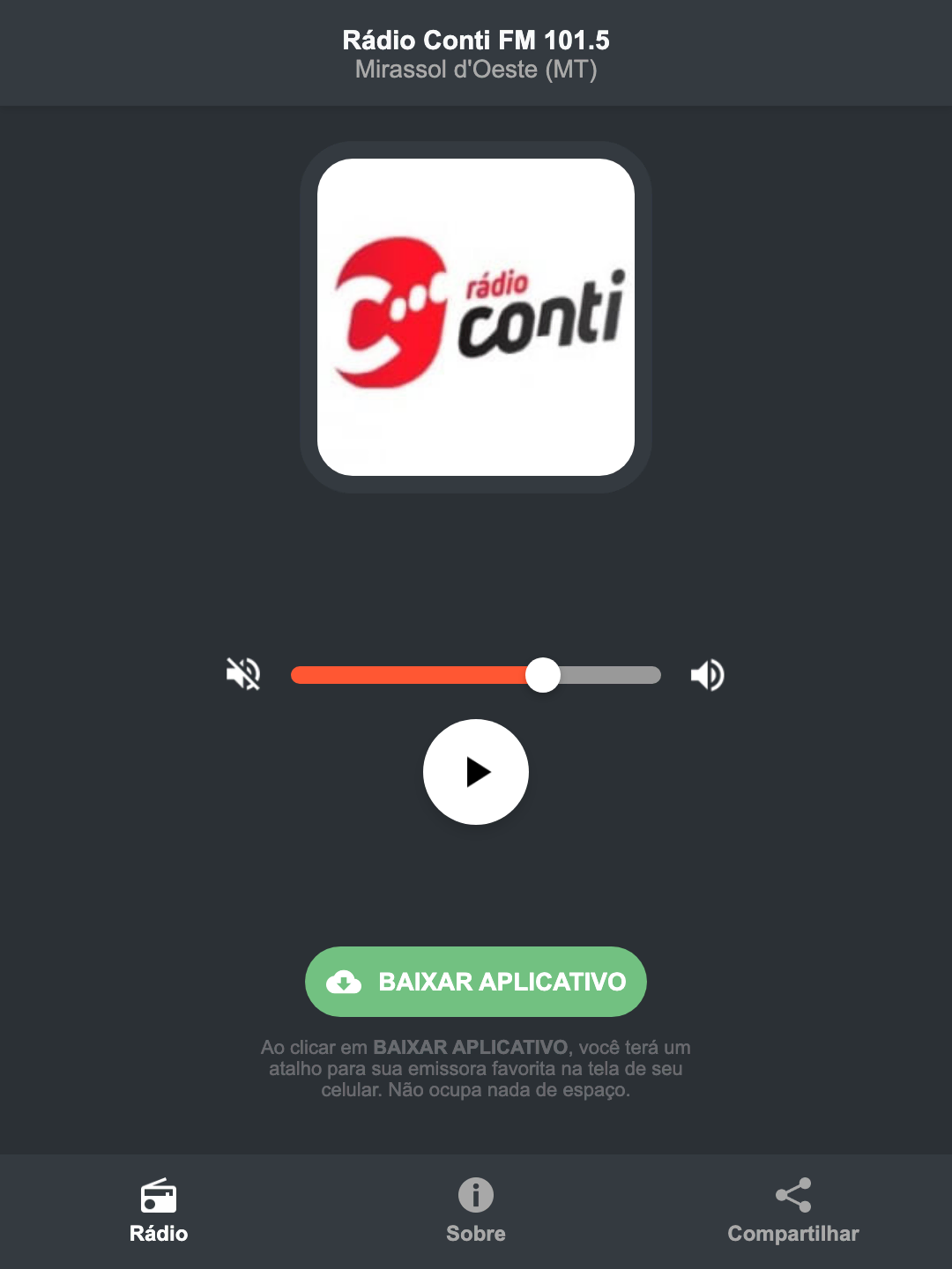 Screenshot do aplicativo da Rádio Conti FM 101.5