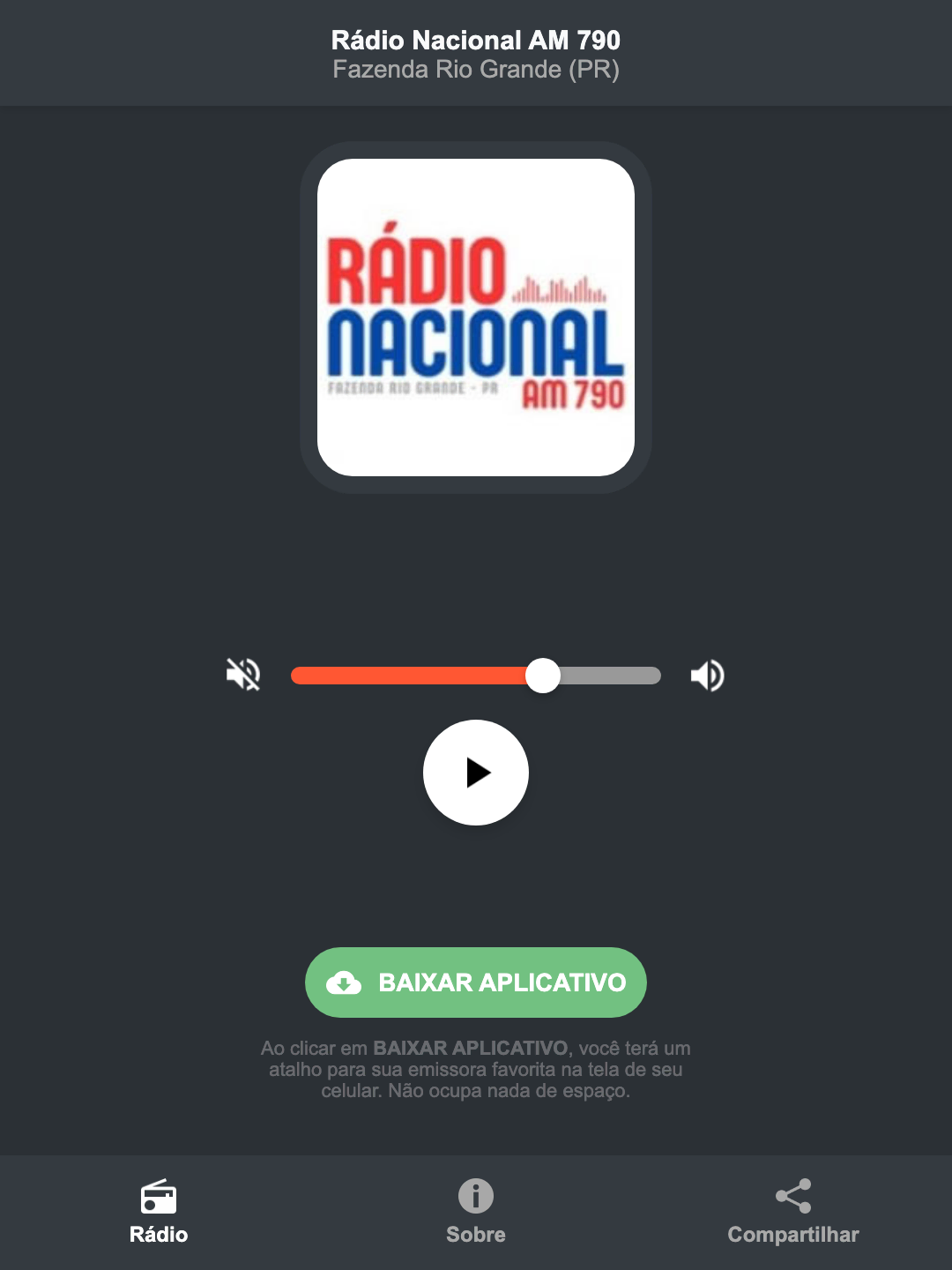Screenshot do aplicativo da Rádio Nacional AM 790