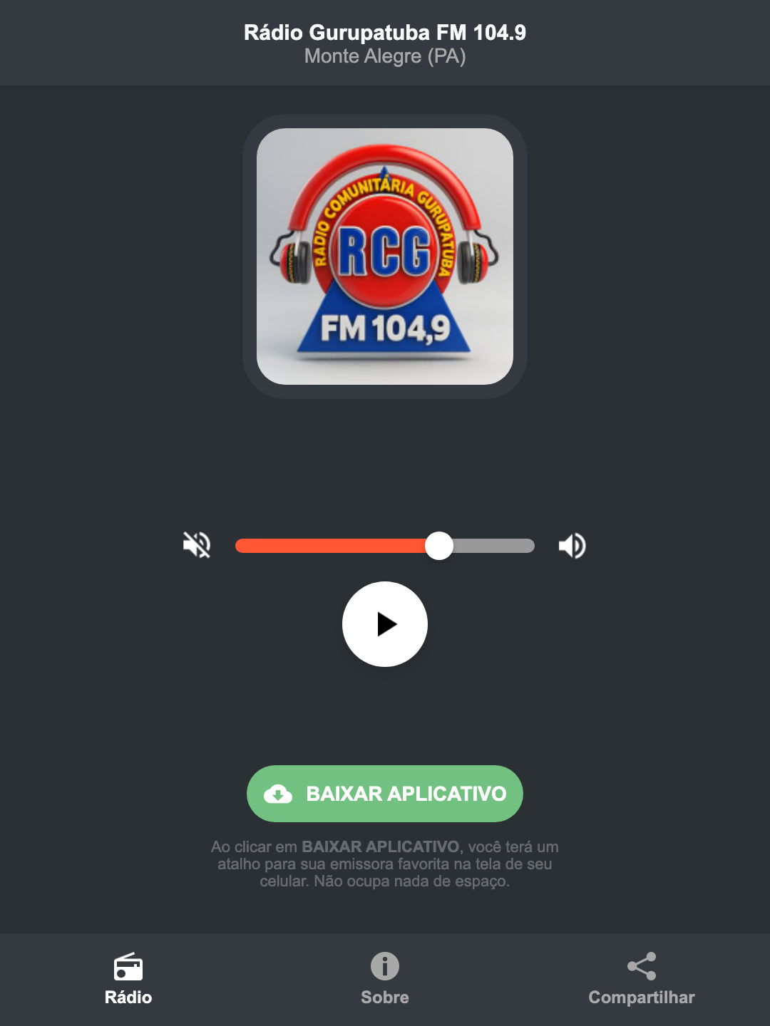 Screenshot do aplicativo da Rádio Gurupatuba FM 104.9