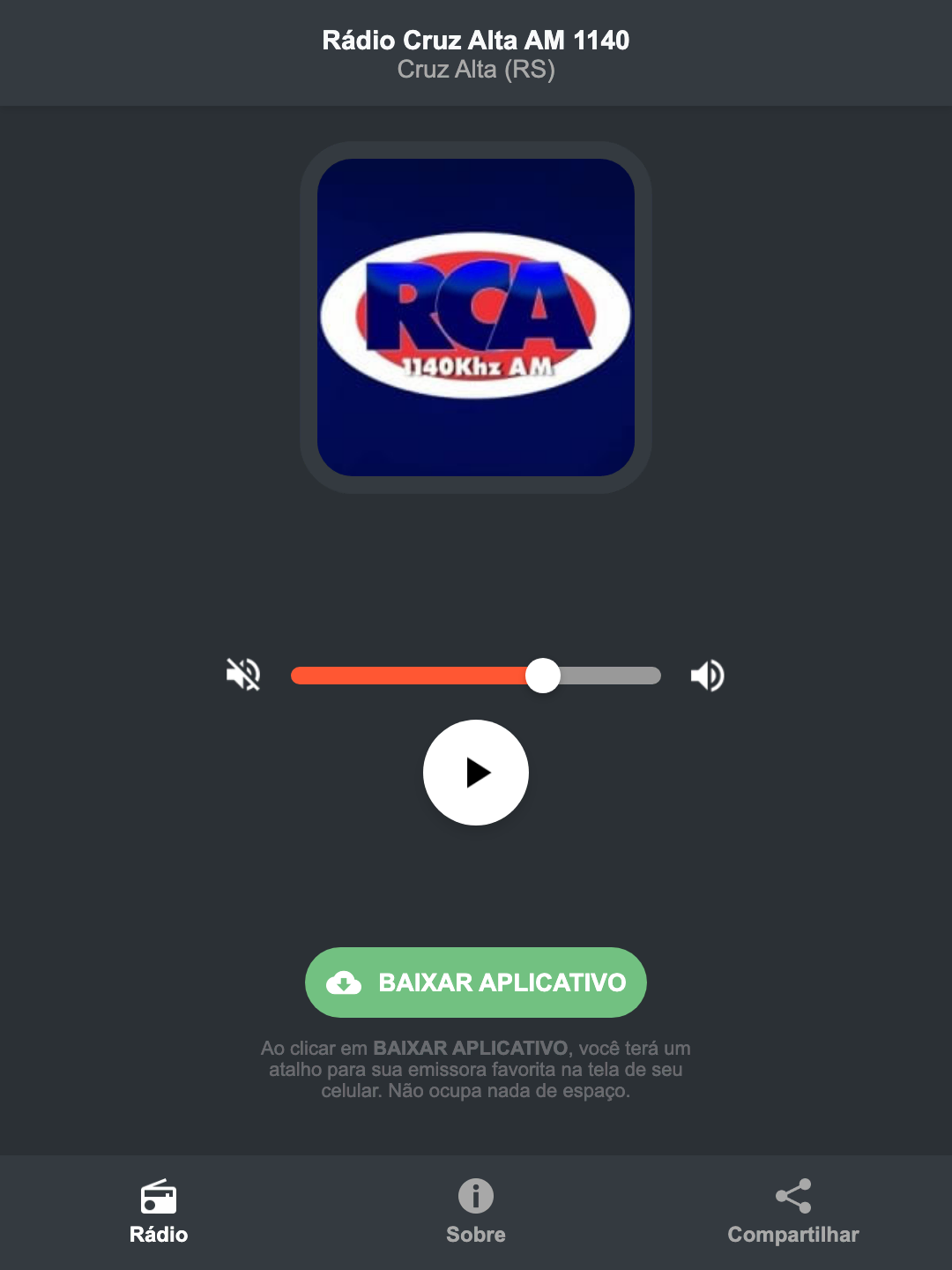 Screenshot do aplicativo da Rádio Cruz Alta AM 1140