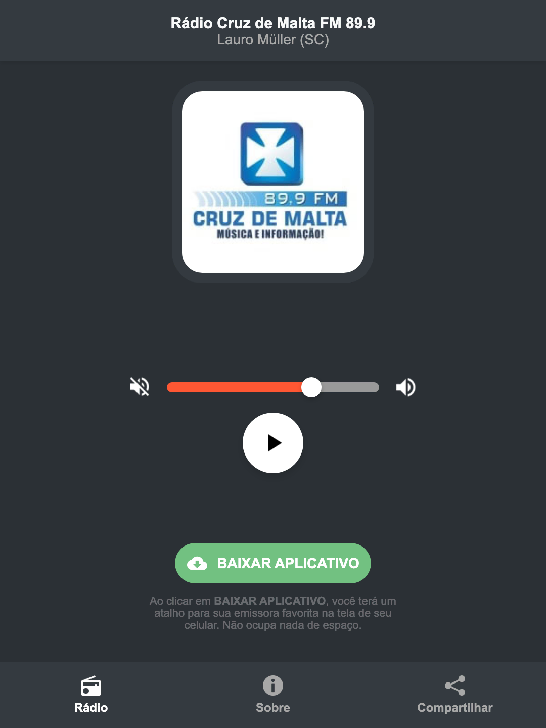 Screenshot do aplicativo da Rádio Cruz de Malta FM 89.9