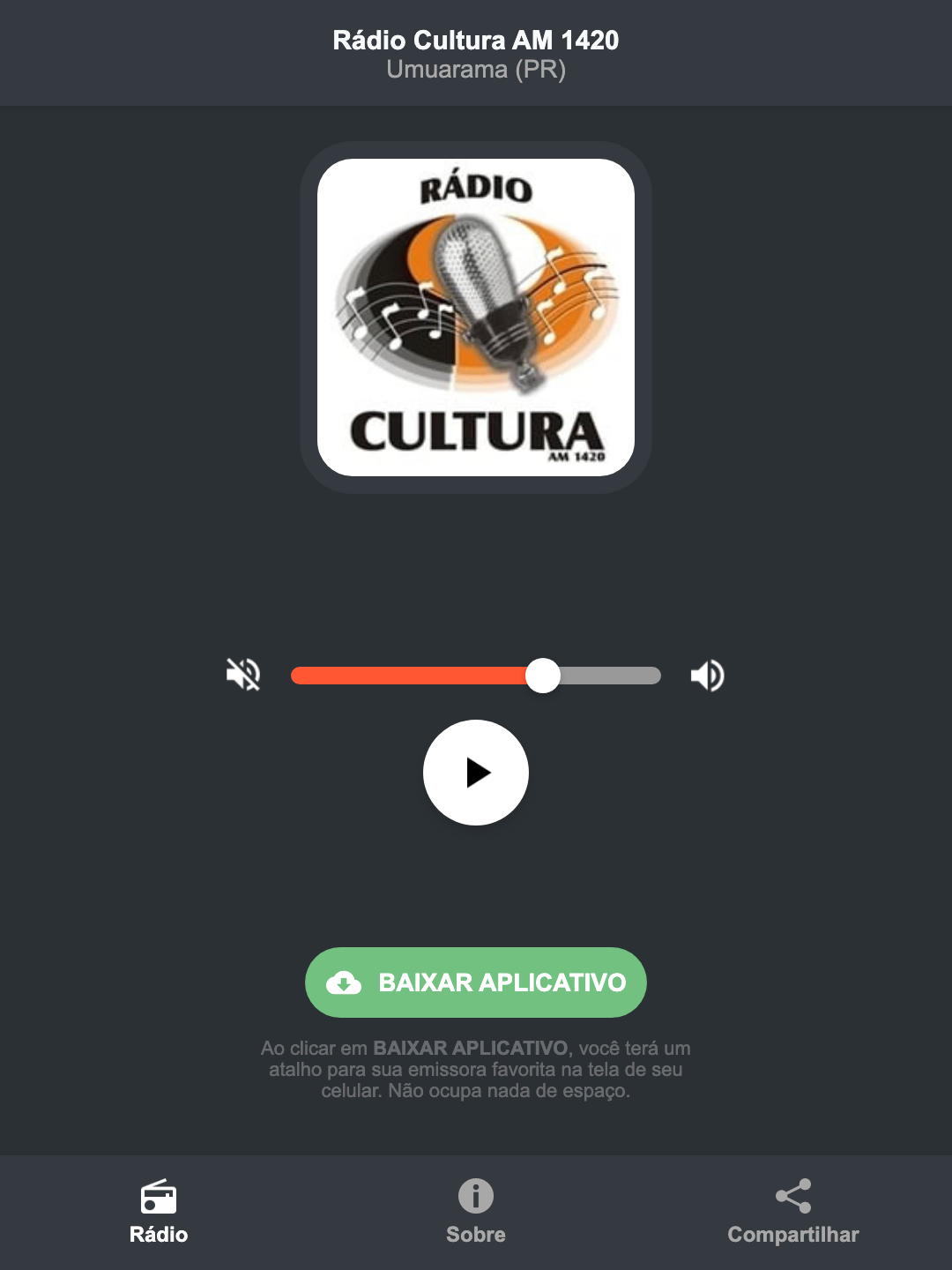 Screenshot do aplicativo da Rádio Cultura AM 1420