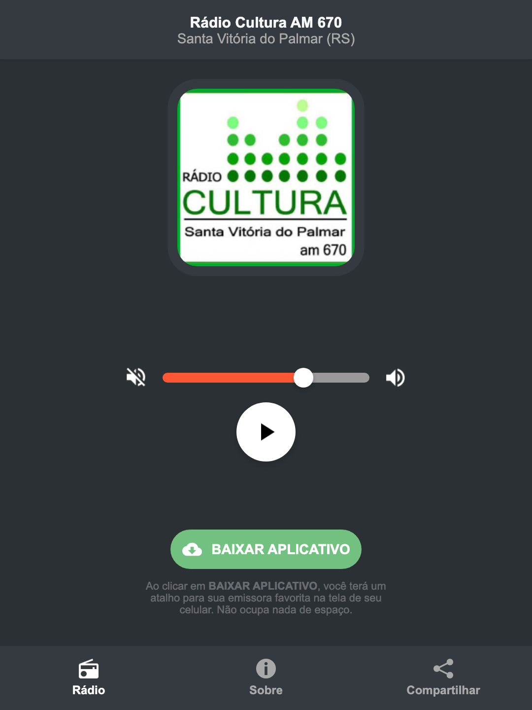 Screenshot do aplicativo da Rádio Cultura AM 670