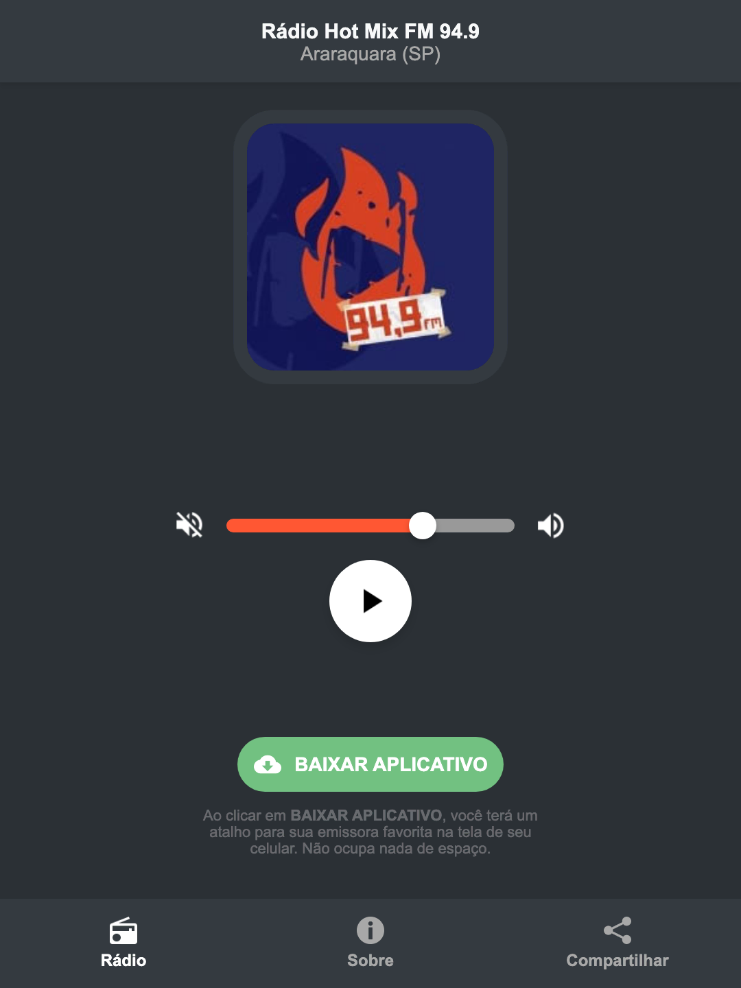 Screenshot do aplicativo da Rádio Hot Mix FM 94.9