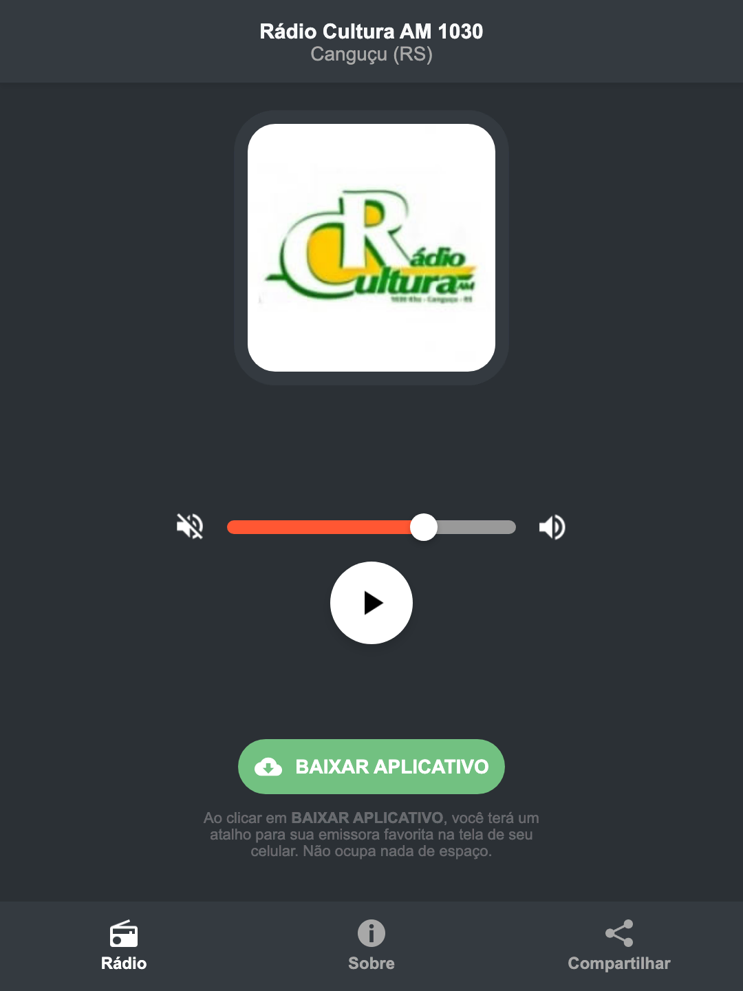 Screenshot do aplicativo da Rádio Cultura AM 1030