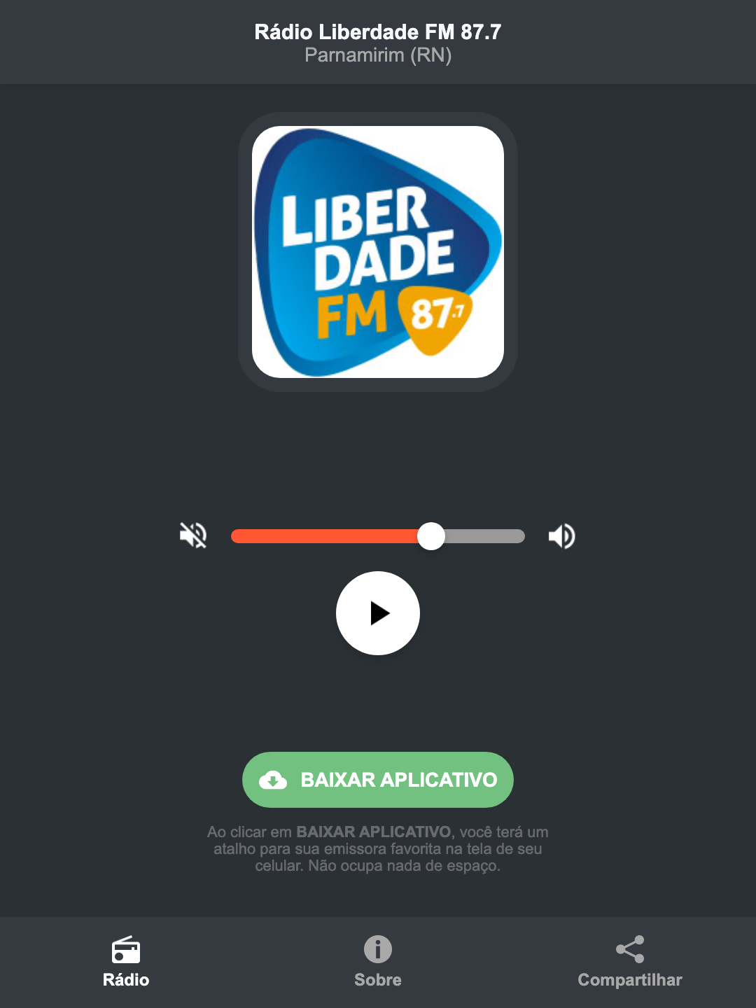 Screenshot do aplicativo da Rádio Liberdade FM 87.7