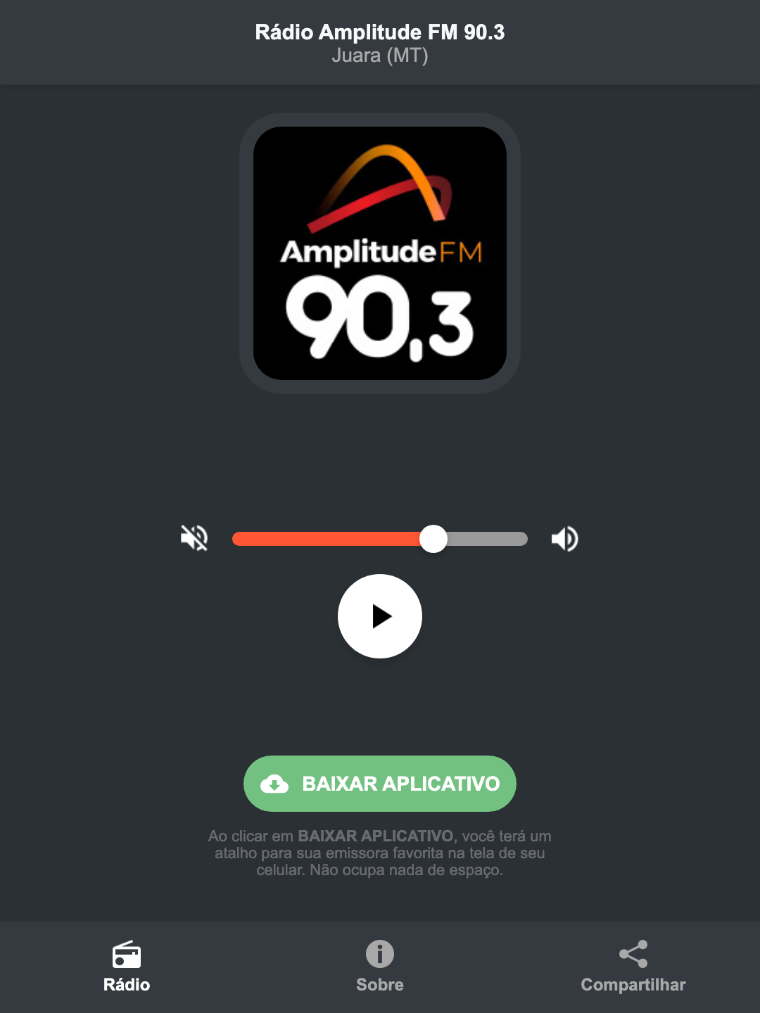 Screenshot do aplicativo da Rádio Amplitude FM 90.3