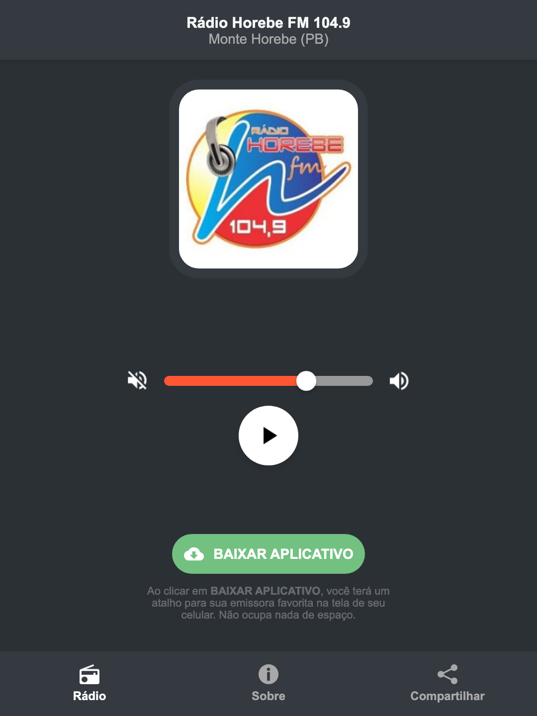 Screenshot do aplicativo da Rádio Horebe FM 104.9