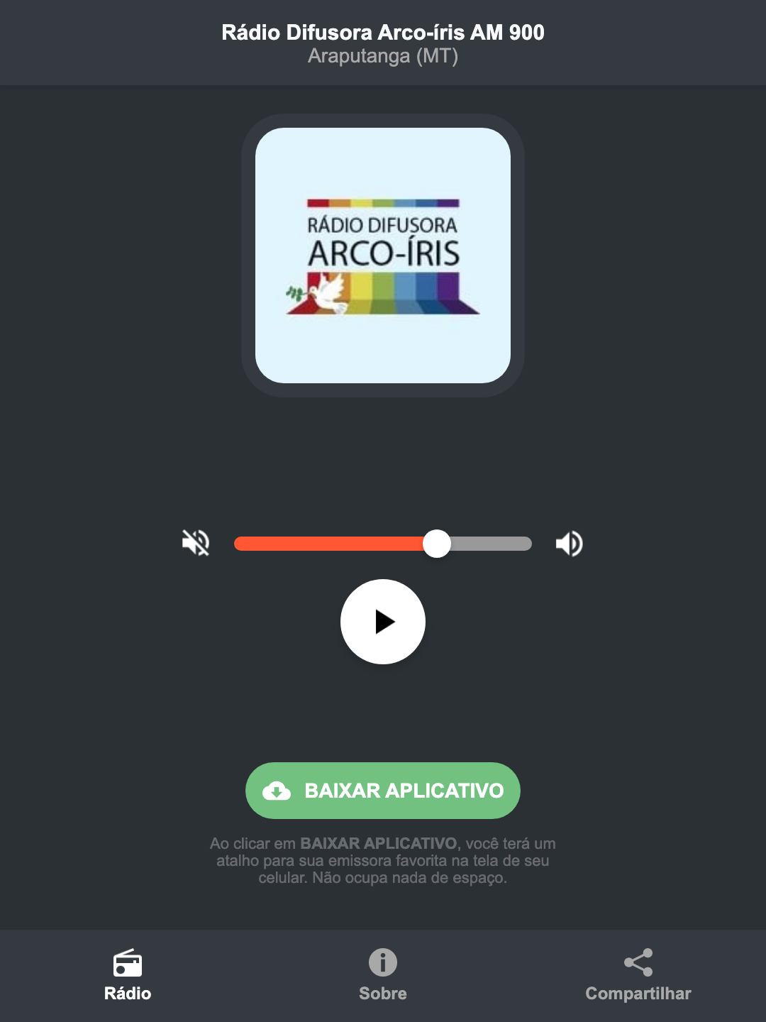 Screenshot do aplicativo da Rádio Difusora Arco-íris AM 900