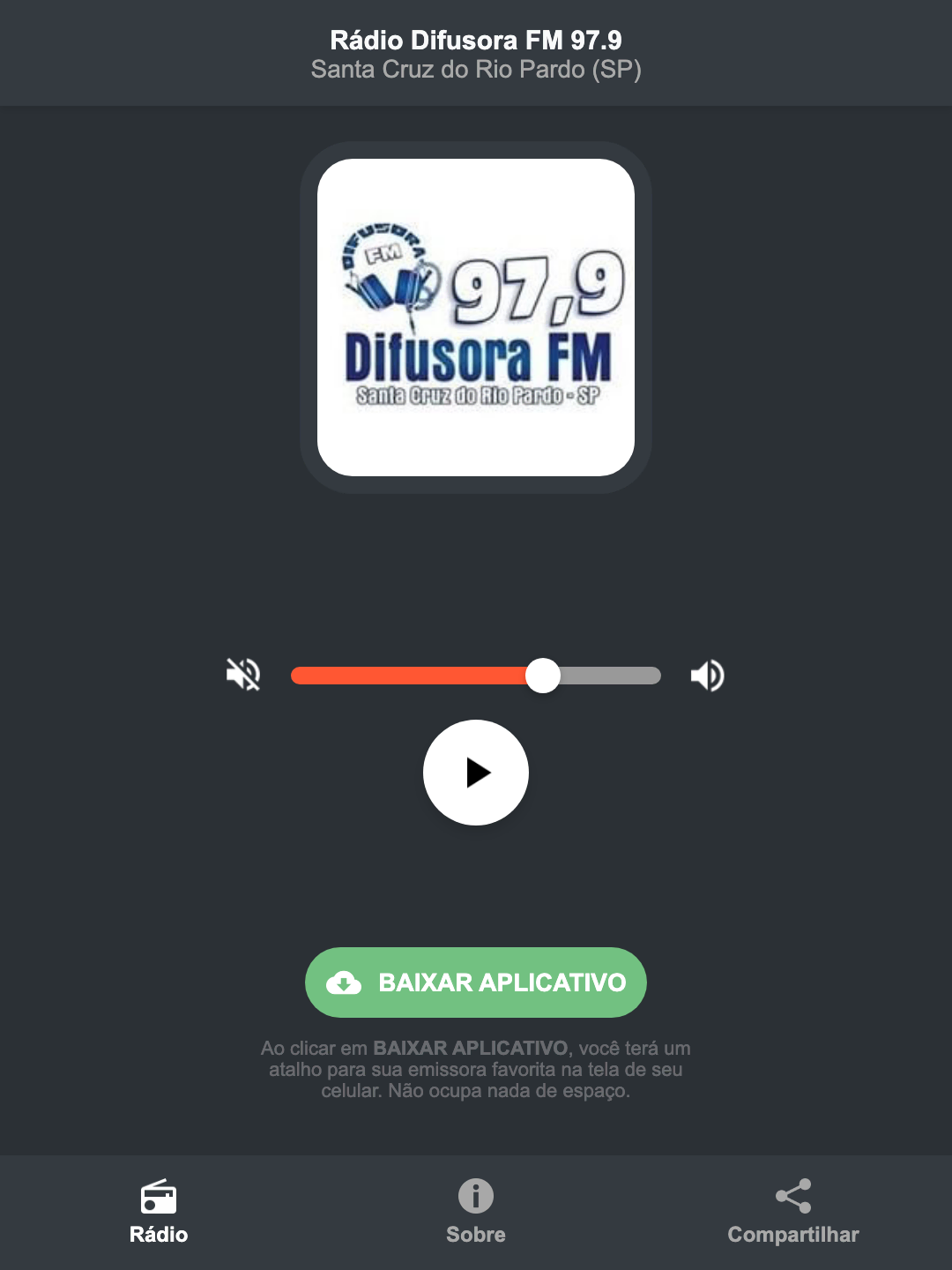 Screenshot do aplicativo da Rádio Difusora FM 97.9