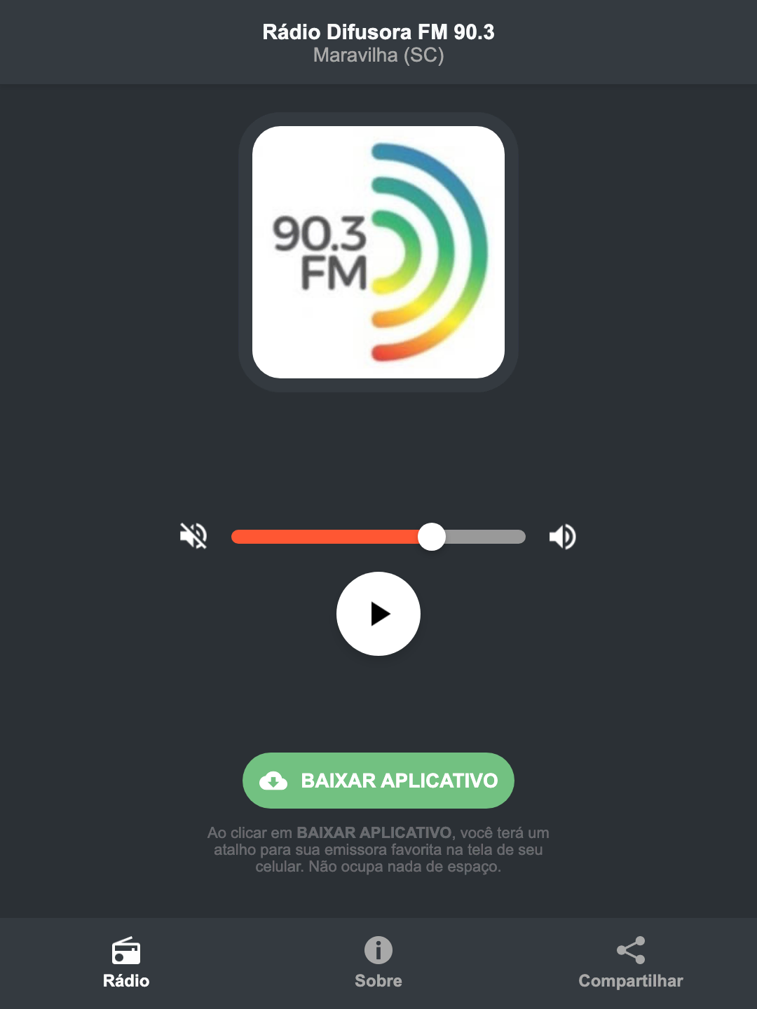 Screenshot do aplicativo da Rádio Difusora FM 90.3