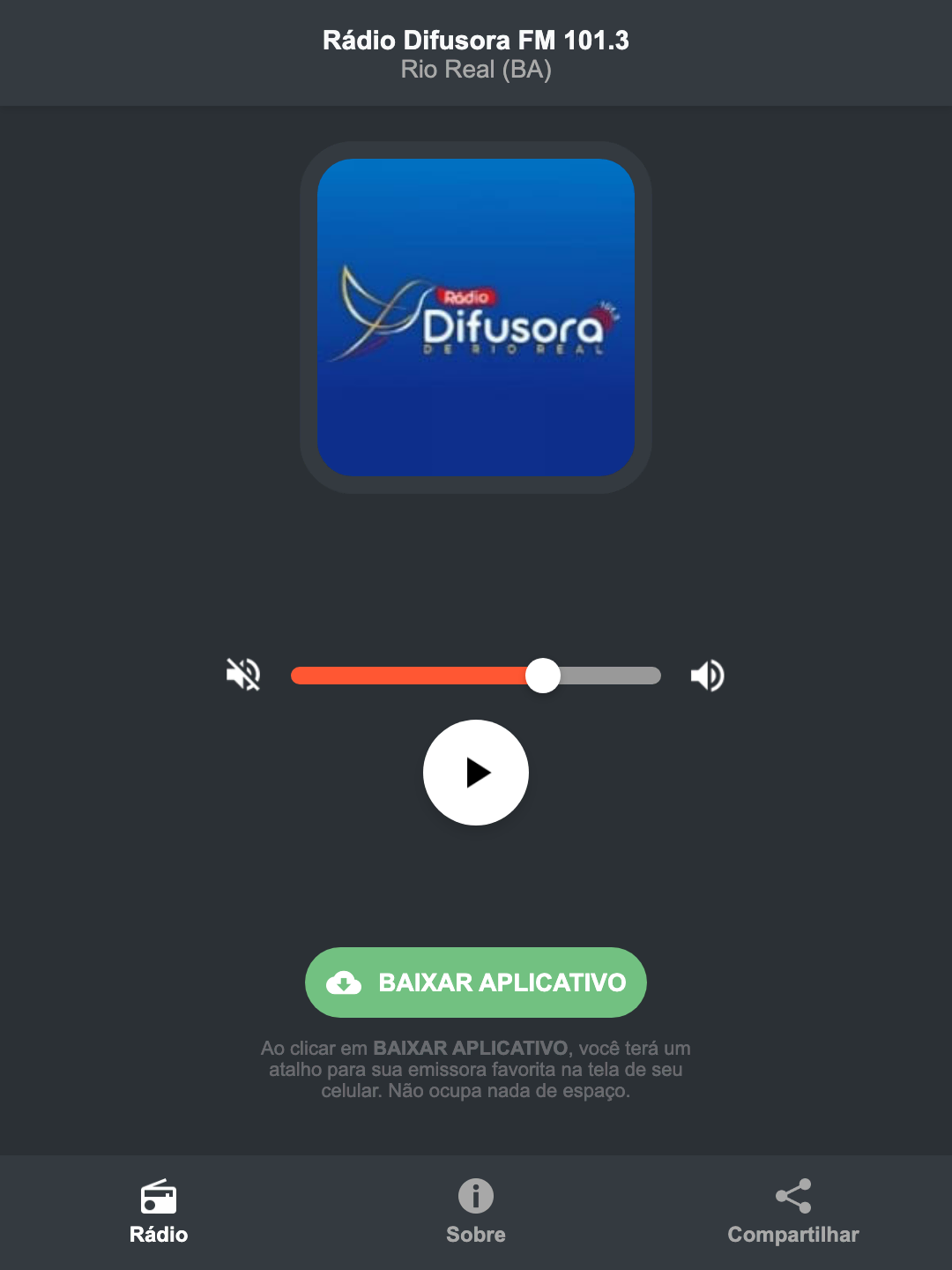 Screenshot do aplicativo da Rádio Difusora FM 101.3