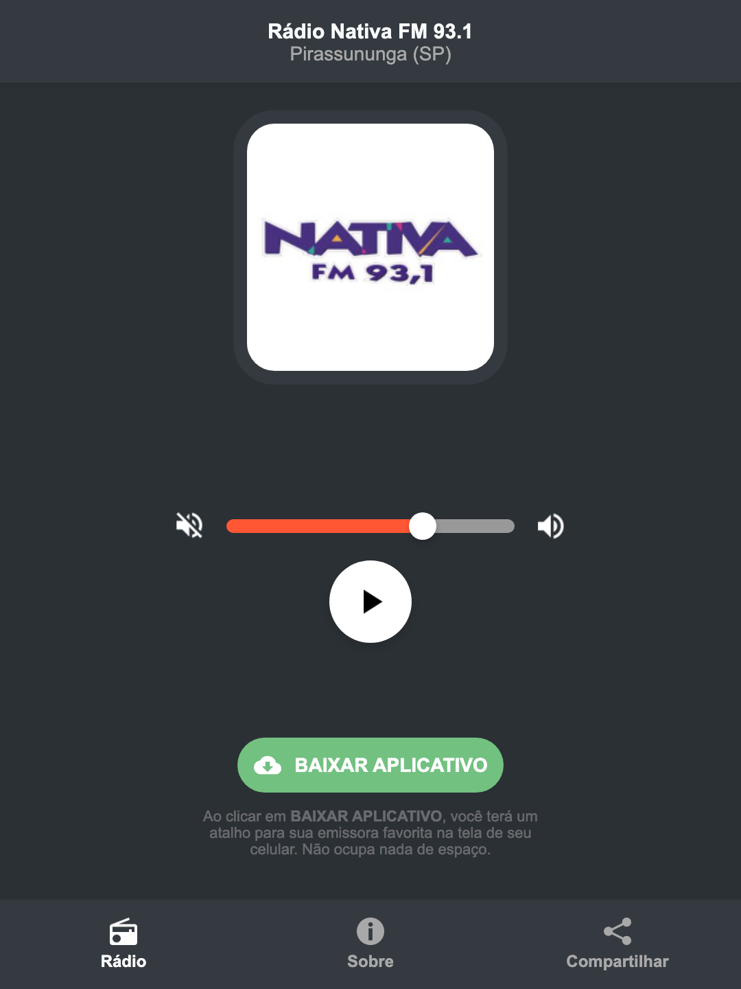 Screenshot do aplicativo da Rádio Nativa FM 93.1