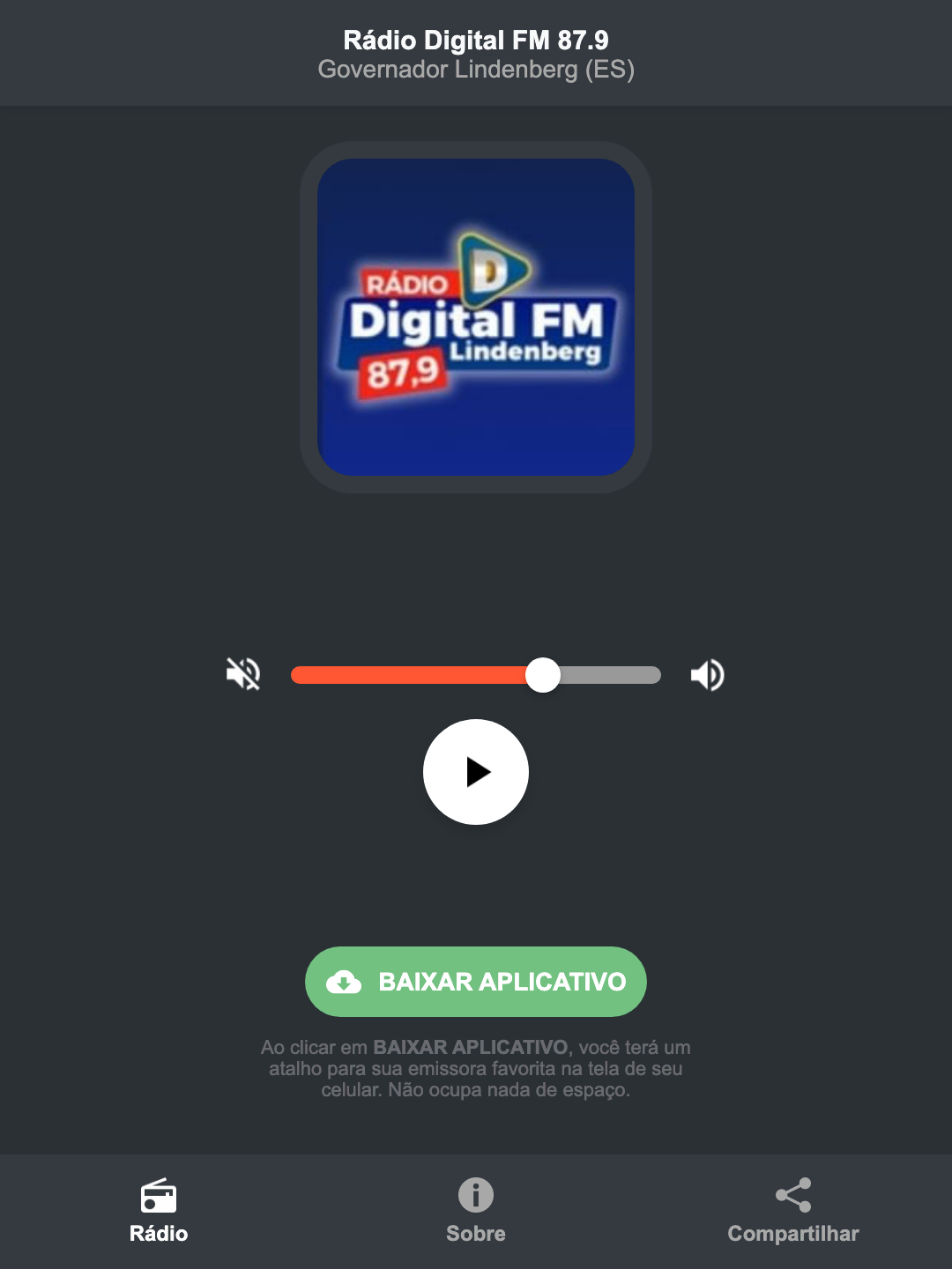 Screenshot do aplicativo da Rádio Digital FM 87.9