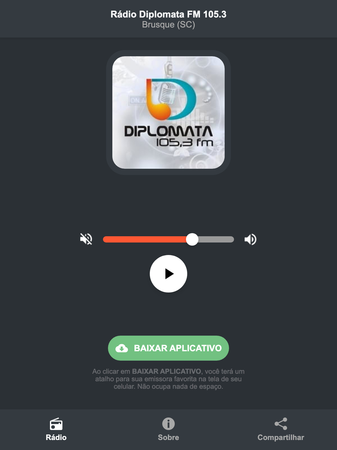 Screenshot do aplicativo da Rádio Diplomata FM 105.3