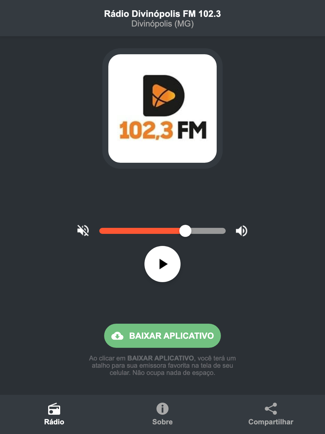 Screenshot do aplicativo da Rádio Divinópolis FM 102.3