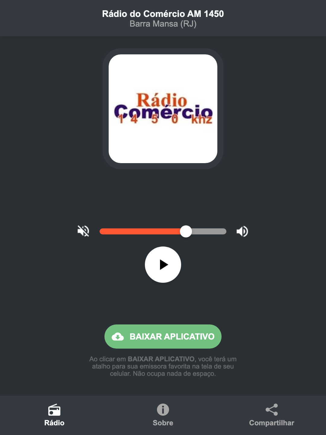 Screenshot do aplicativo da Rádio do Comércio AM 1450