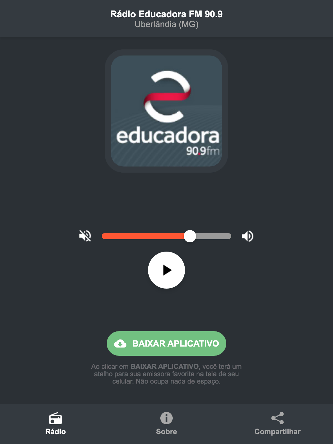 Screenshot do aplicativo da Rádio Educadora FM 90.9