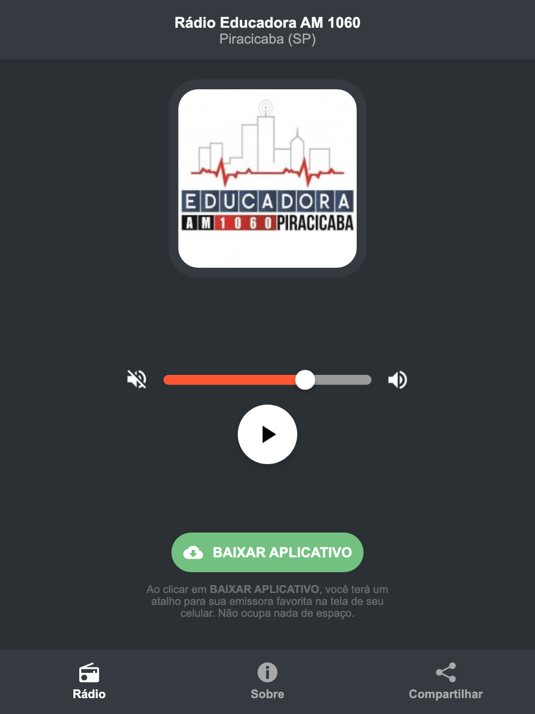 Screenshot do aplicativo da Rádio Educadora AM 1060