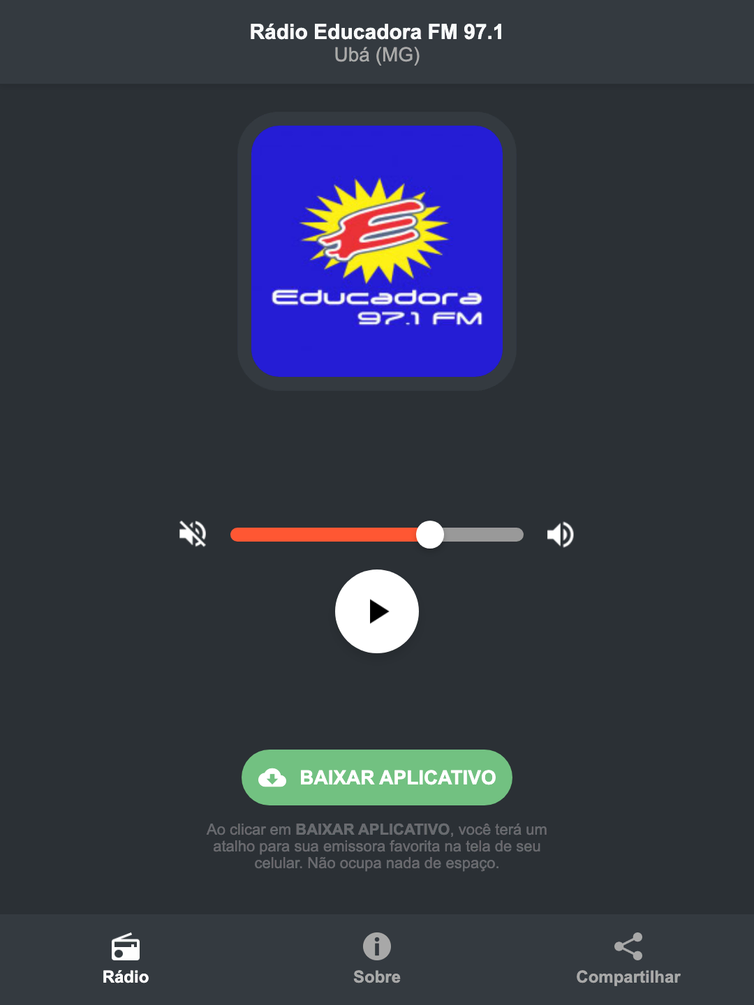Screenshot do aplicativo da Rádio Educadora FM 97.1