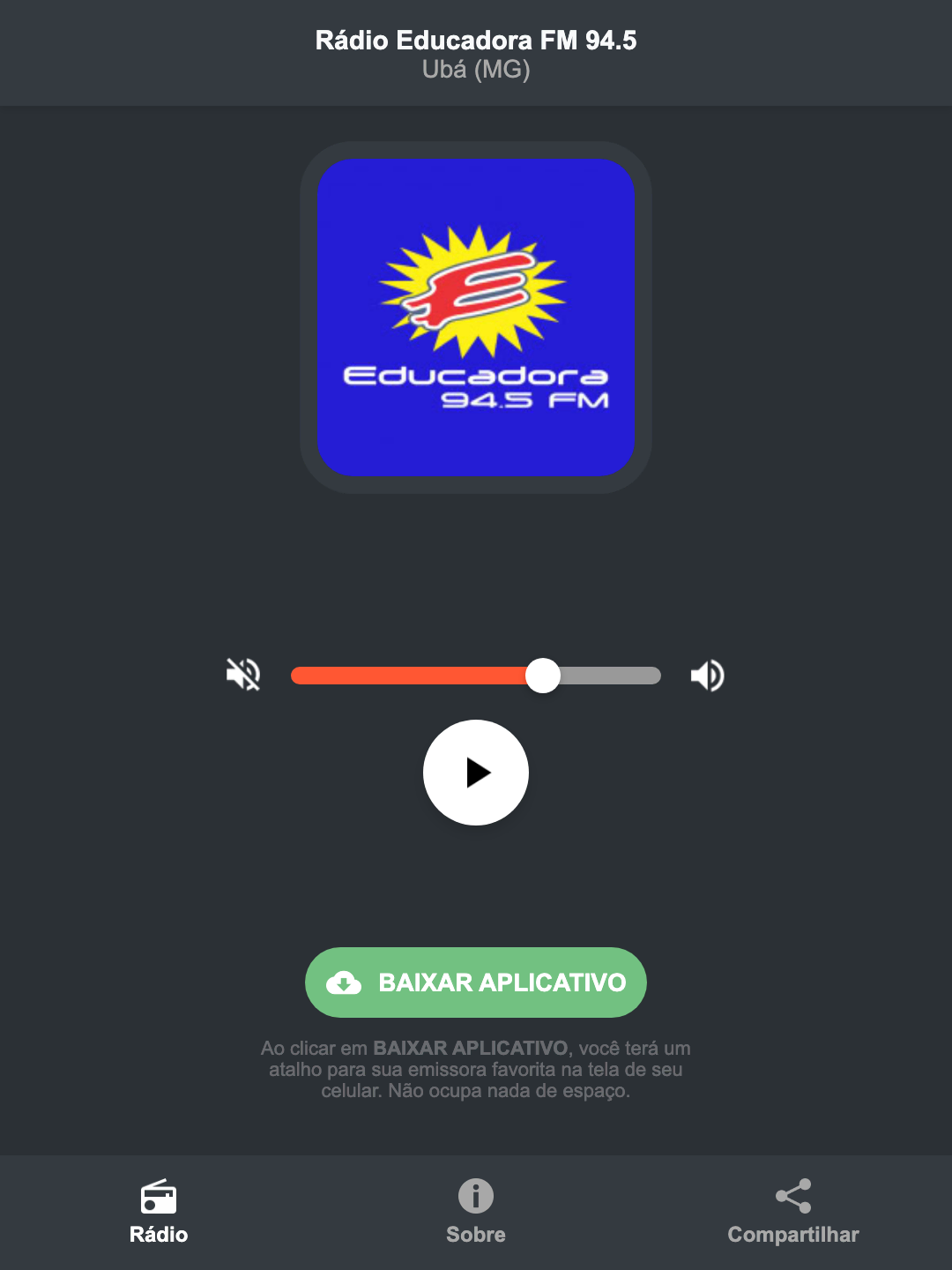 Screenshot do aplicativo da Rádio Educadora FM 94.5